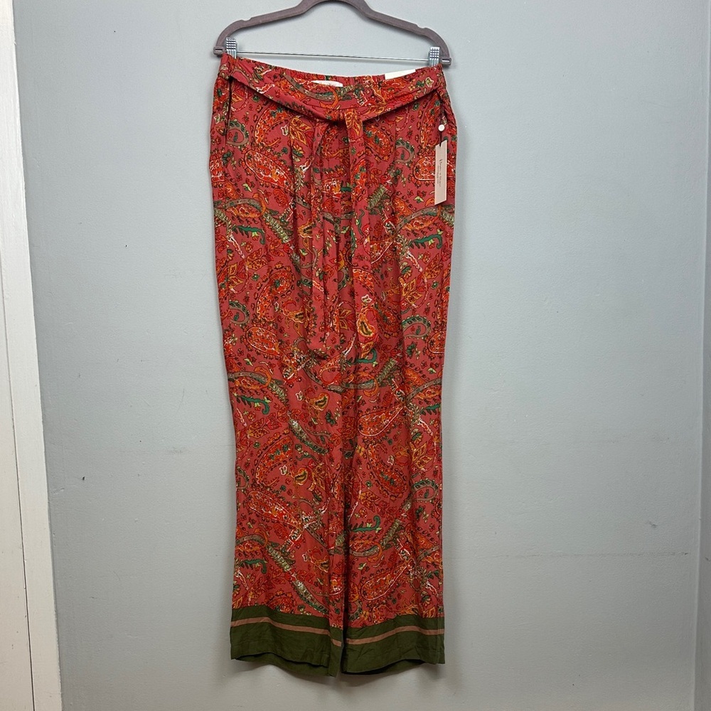 NWT Haver + Blair Wide Leg Orange Paisley Waist Tie Pull On Pants Sz XL - Picture 2 of 13